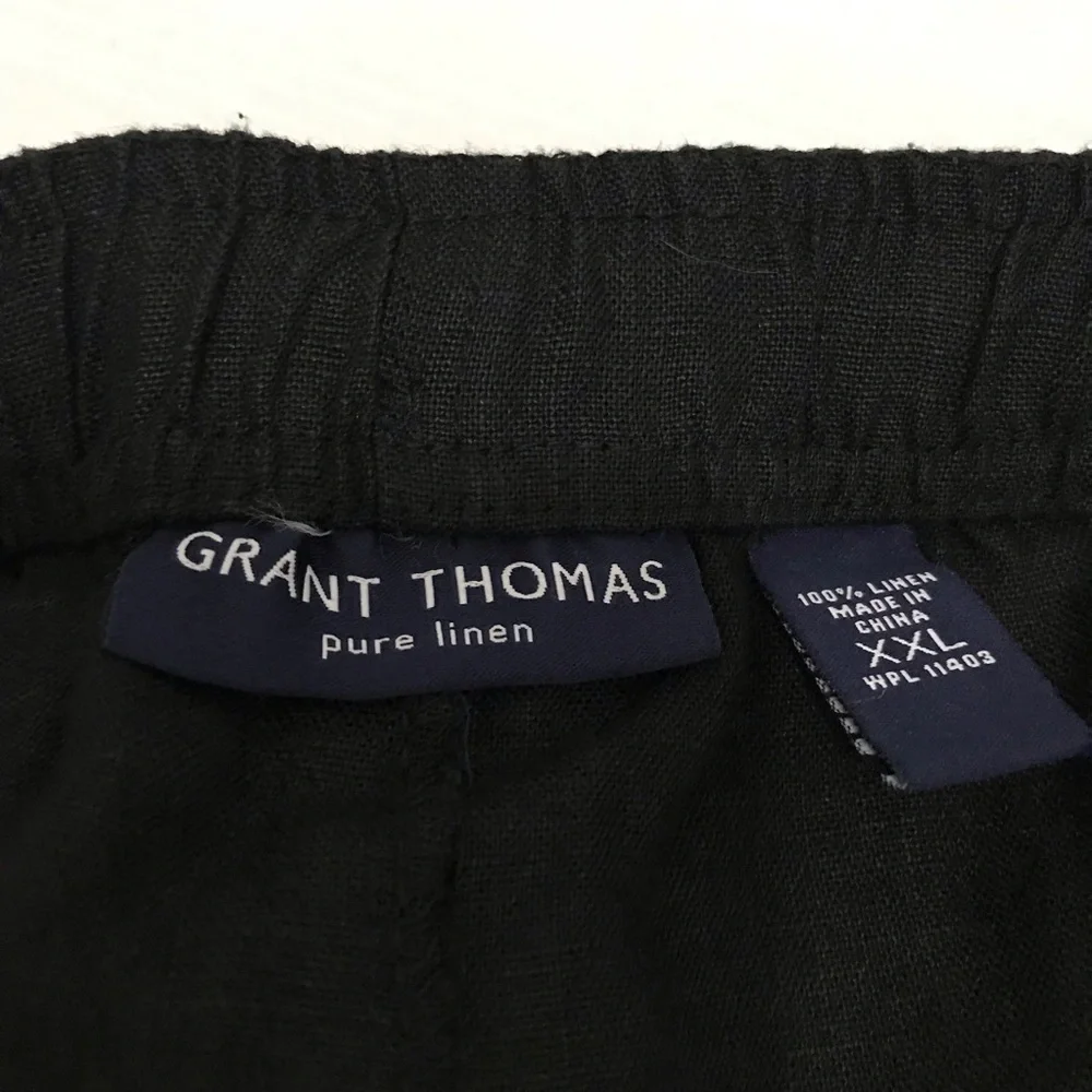 Grant Thomas Pure Linen Men's Black Drawstring Pants Size XXL